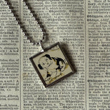 Puppy dogs, vintage 1930s children's book illustrations, up-cycled to soldered glass pendant