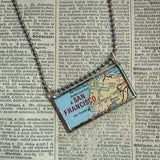 San Francisco vintage maps, upcycled to hand-soldered glass pendant