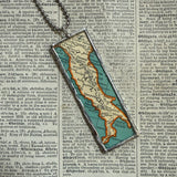 Italy vintage map, hand-soldered glass pendant