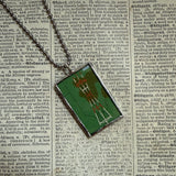Vintage San Francisco Travel Poster of Coit Tower and Sutro Tower, upcycled hand soldered glass pendant