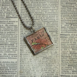 Paris France vintage map, hand-soldered glass pendant