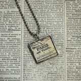Paris France vintage map, hand-soldered glass pendant