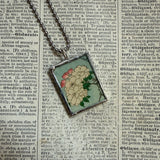 Cherry Blossom, Plum Blossom, Japanese woodblock prints, up-cycled to hand-soldered glass pendant