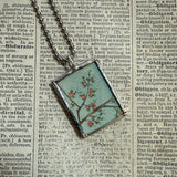 Cherry Blossom, Plum Blossom, Japanese woodblock prints, up-cycled to hand-soldered glass pendant