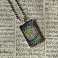 Vincent Van Gogh Starry Night upcycled to hand soldered glass pendant