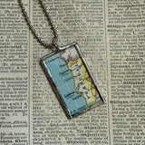 Portugal, Lisbon vintage map, hand-soldered glass pendant