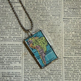 Central and South America vintage map, hand-soldered glass pendant