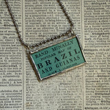 Rio de Janeiro brazil vintage maps, upcycled to hand-soldered glass pendant (Copy)