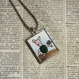 Winnie the Pooh childrens' book illustrations up-cycled to hand-soldered glass pendant