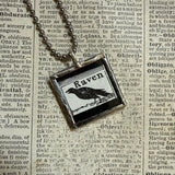 Raven and Vulture, vintage illustration, upcycled to soldered glass pendant