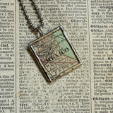 Mexico city vintage map, hand-soldered glass pendant
