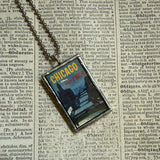 Chicago vintage travel poster images, upcycled hand soldered glass pendant