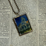 Vincent Van Gogh Starry Night, Church at Auvers, upcycled to hand soldered glass pendant