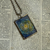 Vincent Van Gogh Starry Night, Church at Auvers, upcycled to hand soldered glass pendant