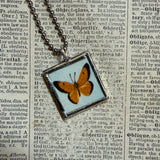 Butterfly, violet flower, vintage children's book illustrations, up-cycled to soldered glass pendant