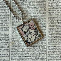 Owl, pussycat, Cat, kitten, kitty, vintage children's book illustrations up-cycled to soldered glass pendant