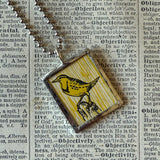 Meadow lark bird, vintage children's book illustrations, up-cycled to soldered glass pendant