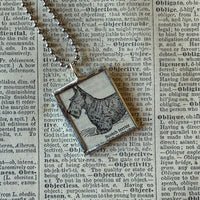 Scotch terrier, scotty dog, vintage 1930s dictionary illustration, up-cycled to hand-soldered glass pendant
