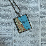Chicago, vintage map, hand-soldered glass pendant