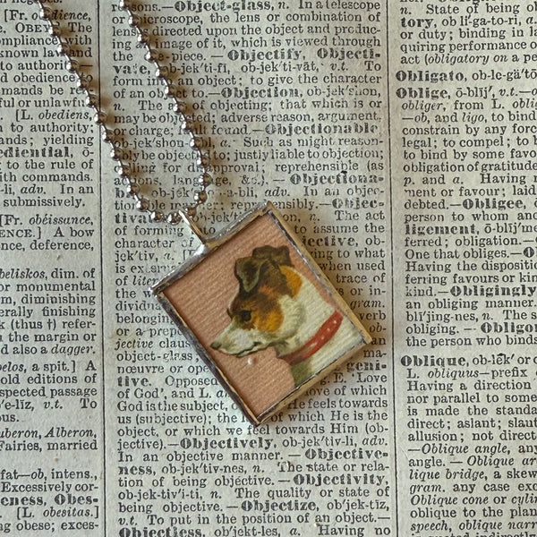 Jack Russell Terrier, Cocker Spaniel dogs, vintage illustrations, up-cycled to soldered glass pendant