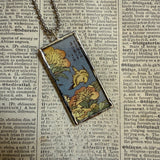 Birds and flowers Japanese woodblock prints, up-cycled to hand-soldered glass pendant