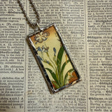 Birds and flowers Japanese woodblock prints, up-cycled to hand-soldered glass pendant