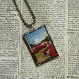 Winter scene, spring scene Japanese woodblock prints, up-cycled to hand-soldered glass pendant