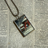 Winter scene, spring scene Japanese woodblock prints, up-cycled to hand-soldered glass pendant