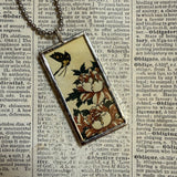 Birds and flowers Japanese woodblock prints, up-cycled to hand-soldered glass pendant