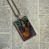 Woman with guitar, Henri Matisse, upcycled to hand soldered glass pendant