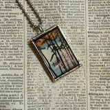 Winter scene, spring scene Japanese woodblock prints, up-cycled to hand-soldered glass pendant