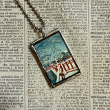 Winter scene, spring scene Japanese woodblock prints, up-cycled to hand-soldered glass pendant