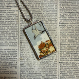 Birds and flowers Japanese woodblock prints, up-cycled to hand-soldered glass pendant