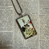 Birds and flowers Japanese woodblock prints, up-cycled to hand-soldered glass pendant