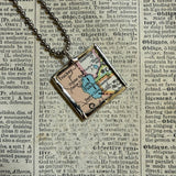 Lake Tahoe vintage map, hand-soldered glass pendant