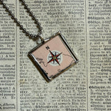 Lake Tahoe vintage map, hand-soldered glass pendant