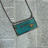 Hawaiian islands, vintage maps, upcycled to hand-soldered glass pendant