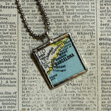 Barcelona Spain vintage map, hand-soldered glass pendant