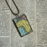 Africa vintage maps, hand-soldered glass pendant