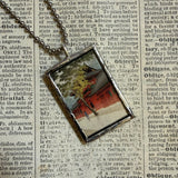 Spring and winter scenes, Japanese woodblock prints, up-cycled to hand-soldered glass pendant