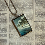 Spring and winter scenes, Japanese woodblock prints, up-cycled to hand-soldered glass pendant