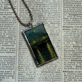 Vincent Van Gogh Starry Night on the Rhone upcycled to hand soldered glass pendant