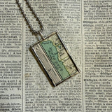 Lake Tahoe vintage map, hand-soldered glass pendant