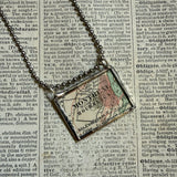 Montreal vintage maps, upcycled to hand-soldered glass pendant