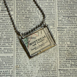 Montreal vintage maps, upcycled to hand-soldered glass pendant