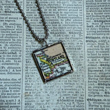 Portland, Oregon vintage map, hand-soldered glass pendant