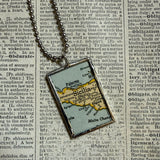 Sardinia, Sicily Italy vintage map, hand-soldered glass pendant