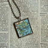 Boston, vintage map, hand-soldered glass pendant