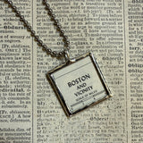 Boston, vintage map, hand-soldered glass pendant