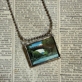 Japanese Woodblock Print, bridge scene, snowy scene, upcycled to soldered glass necklace (Copy)